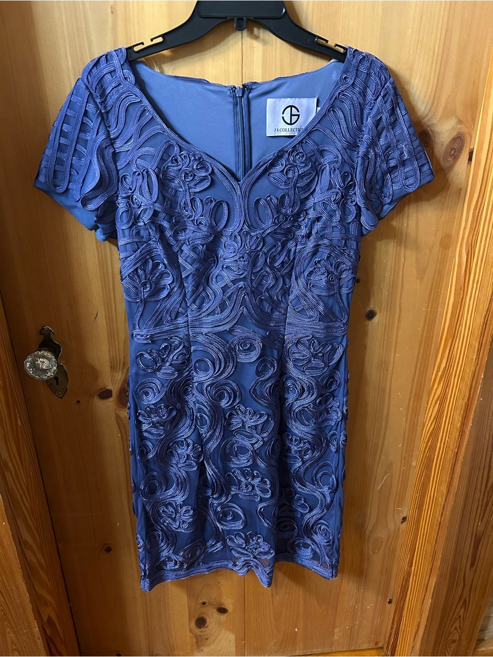 JS Collections Royal Blue Embroidered V-Neck Dress
